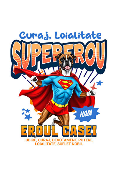 StoryGift Romania Sticker Autocolant 70CM cu Boxer Caine In Costum de SuperMan cu Pelerina, Erou Nocturn, Desene