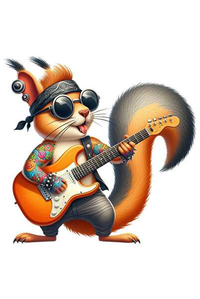 StoryGift Romania Sticker Autocolant 70CM cu o veverita care canta la chitara, tatuata, ochelari, muzica, melodi