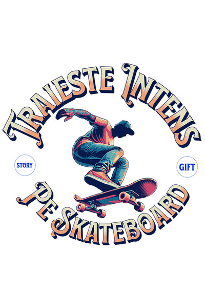 StoryGift Romania Sticker Adeziv 90CM cu Silueta Umana Barbat Pe Placa De Skateboard Text Traieste Intens Pe Ska