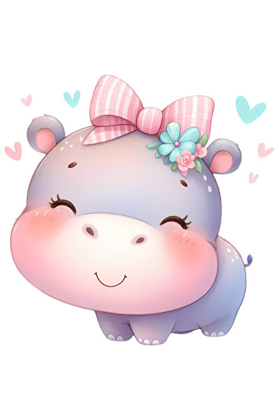 StoryGift Romania Sticker Adeziv 90CM cu o femela hipopotam, ilustratie, imbu...