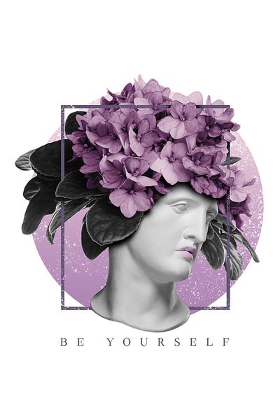 StoryGift Romania Sticker Eticheta 50CM Cu Statuie Chip Feminin Cu O Coroana De Flori Roz, Arta Abstracta, Text