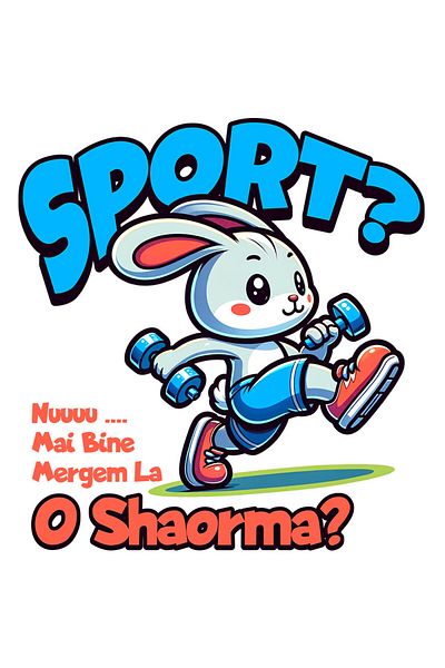 StoryGift Romania Sticker Eticheta 40CM cu Iepure Sportiv Gri Cu Gantere Text Sport Nu Mai Bine Mergem la o Shao