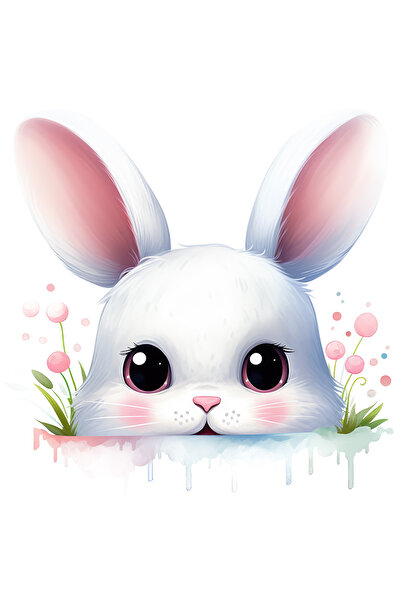 StoryGift Romania Sticker Autocolant 70CM cu un iepuras alb, ilustratie, curios, timid, plante, iarba, natura, r