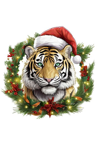 StoryGift Romania Sticker 70CM with a tiger wearing a Christmas hat, holiday atmosphere, crown, v