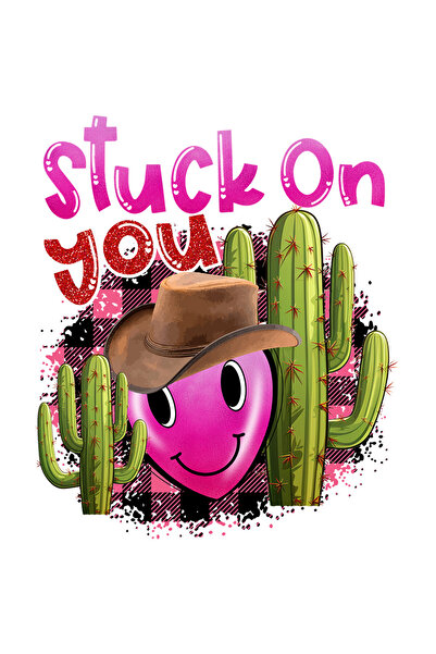 StoryGift Romania Sticker Adeziv 90CM cu mesajul "Stuck on you", agatat, cactusi, lipit, blocat, inima, iubire,