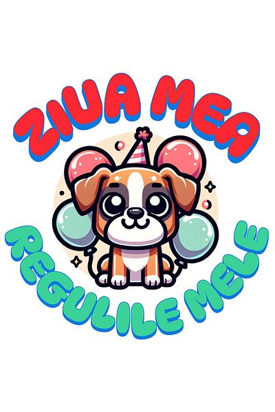 StoryGift Romania Sticker Adeziv 90CM cu Caine Vesel Maro Cu Coif Aniversar Text Ziua Mea Regulile Mele Petrecer