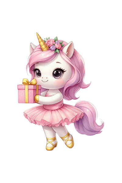 StoryGift Romania Sticker 70CM with a unicorn holding a, illustration, ballet dress, but, flowers