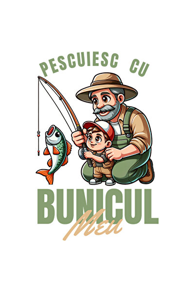 StoryGift Romania Sticker Autocolant 70CM cu Batran Si Nepot La Pescuit Text ...