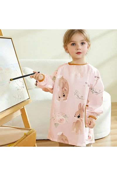 GlassySKY Șorț de artă pentru copii cu model iepure - șorț de pictură impermeabil (90 cm)