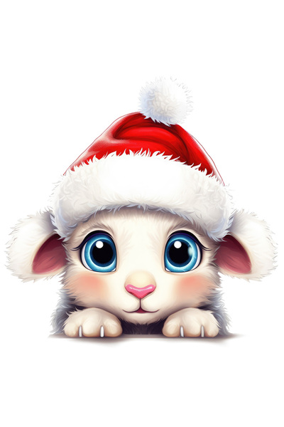 StoryGift Romania Sticker Autocolant 70CM cu un miel timid, ilustratie, caciula de Craciun, sarbatori de iarna,