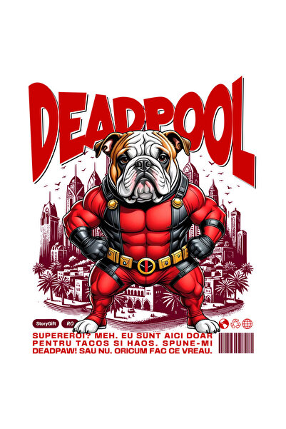 StoryGift Romania Sticker Adeziv 90CM cu Bulldog Caine In Costum de DeadPool cu Pelerina, Erou Nocturn, Desene a