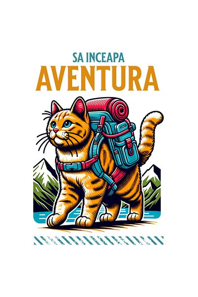 StoryGift Romania Sticker Autocolant 70CM Adeziv sa inceapa aventura, motan cu rucsac, pisica curajoasa, adrenal