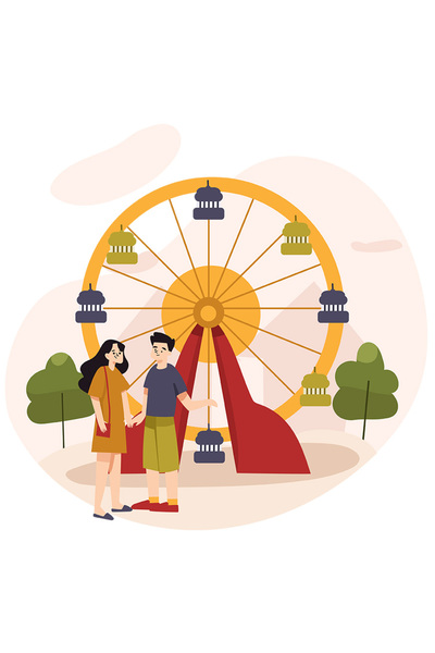 StoryGift Romania Sticker Cu Parc De Distractii, Roata, Copac, Munte, Cuplu, Nori, Cu Margini Albe, Pvc Vin