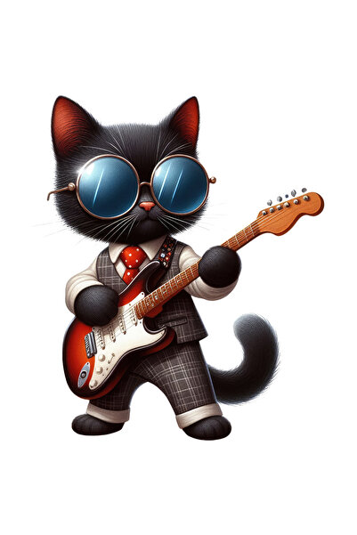 StoryGift Romania Sticker Eticheta 40CM cu o pisica neagra care canta la chit...