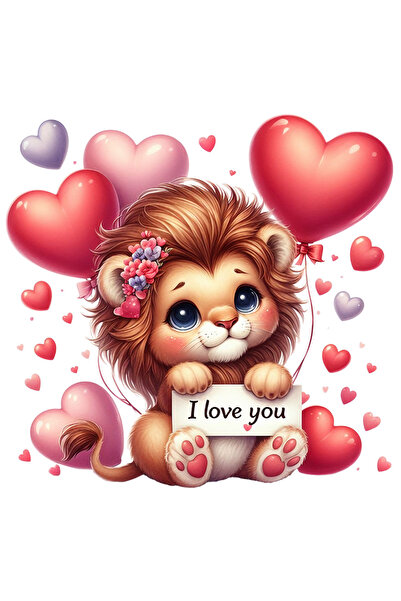 StoryGift Romania Sticker Eticheta 50CM cu un pui de leu cu mesajul "I love y...