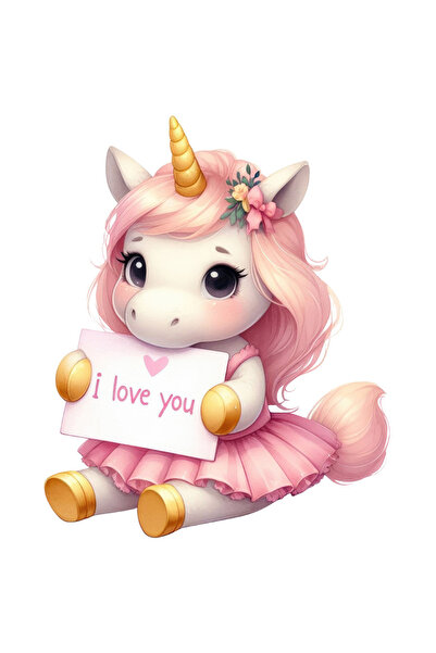 StoryGift Romania Sticker Eticheta 40CM cu un unicorn care tine o foaie cu me...