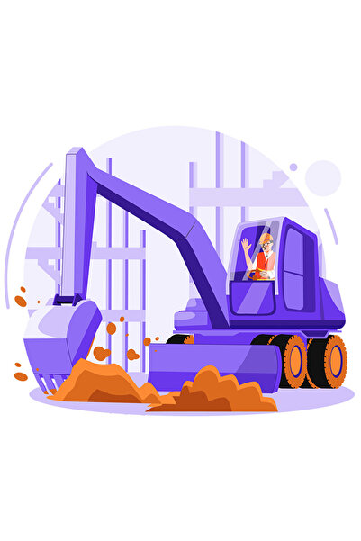 StoryGift Romania Sticker Eticheta 40CM Cu Utilaj, Constructii, Santier, Cladire, Muncitor, cu Margini Albe, PV