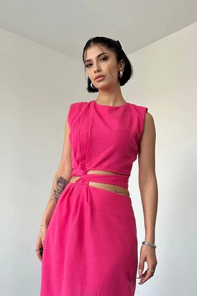nedo7 Fuchsia Belted Crop and Skirt Set