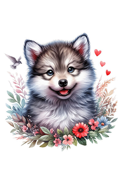 StoryGift Romania Sticker Eticheta 50CM cu un pui de lup in natura, ilustrati...