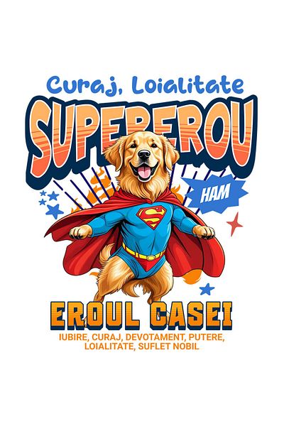 StoryGift Romania Sticker Adeziv 90CM cu Golden Retriever Caine In Costum de SuperMan cu Pelerina, Erou Nocturn,
