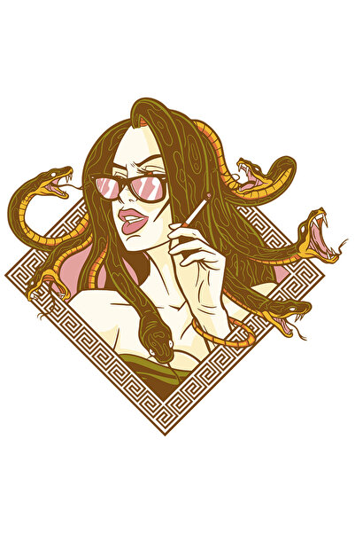 StoryGift Romania Sticker Autocolant 70CM Personalizata Medusa Rebela, Ochelari de Soare, Serpi, cu Margini Alb