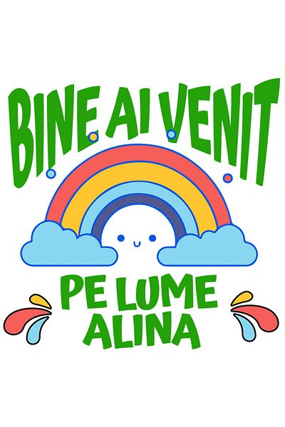 StoryGift Romania Sticker Eticheta 50CM cu Curcubeu Colorat Vesel Desene Animate Copii Text In Limba Roamana Bin