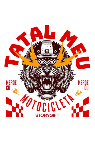 StoryGift Romania Sticker Label 40CM with Angry Tiger With Helmet Protection Long Fangs Text My Father Goes With Me