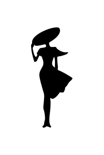 StoryGift Romania Sticker Eticheta 40CM Exterior cu o femeie cu rochie si palarie - la moda eleganta , Vinyl Neg