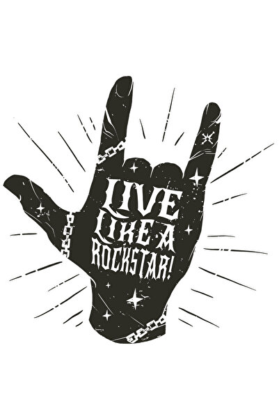 StoryGift Romania Sticker Eticheta 40CM Cu Mesaj In Engleza Live Like A Rockstar, Stele, Lant, cu Margini Albe,
