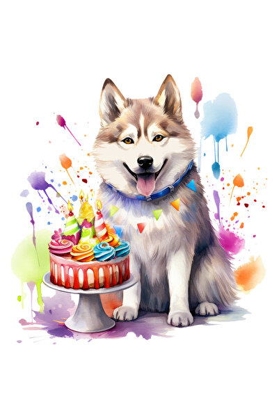 StoryGift Romania Sticker Autocolant 70CM cu un catel Husky vesel, ilustratie...