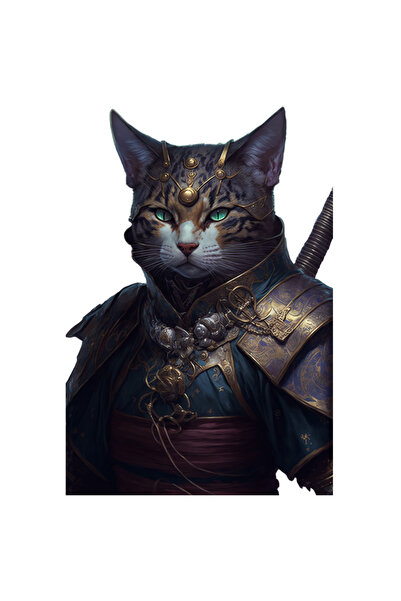 StoryGift Romania Sticker Cu Portret Pisica Stil Ninja Cu Sabie, Armura De Aur, Desene Anime, Asasin, Iubito