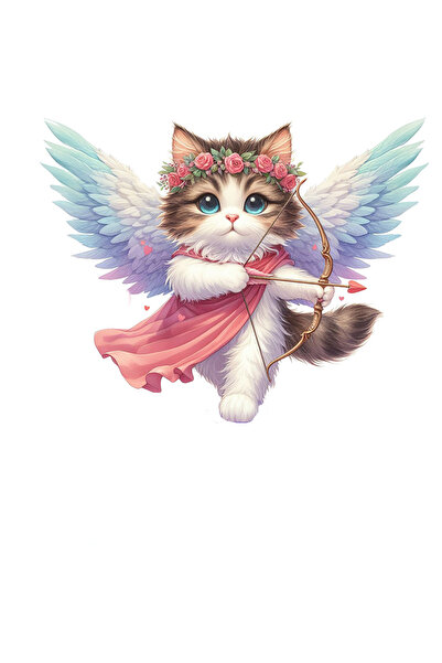 StoryGift Romania Sticker Adeziv 90CM cu o pisica Cupidon, ilustratie, aripi, trage cu arcul, indragostire, Vale