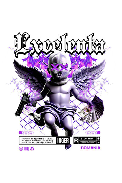 StoryGift Romania Sticker Adeziv 90CM cu Copil Cu Aripi Arma Bani Bancnote Te...