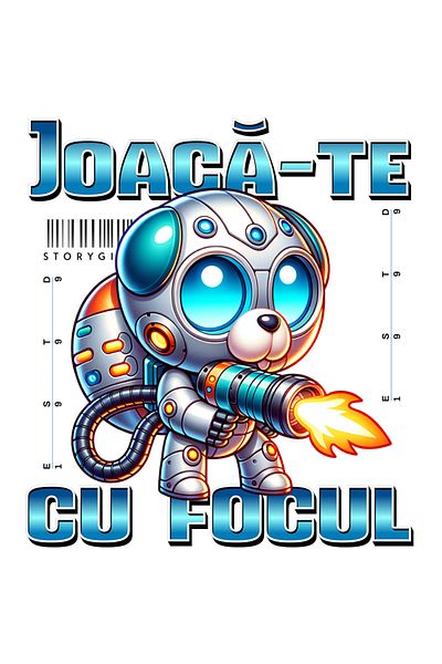 StoryGift Romania Sticker Autocolant 70CM Adeziv caine robot albastru cu armaJoacă-te cu focul cu Margini Albe,