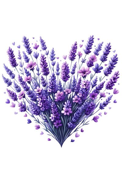 StoryGift Romania Sticker Label 50CM with a heart made of several flowers, illustration, purple, lilac, love