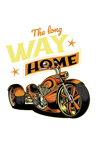 StoryGift Romania Sticker Autocolant 70CM Cu Text In Engleza The Long Way Home, Motocicleta Mare, Motor Puternic