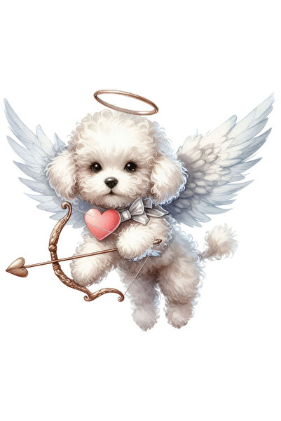 StoryGift Romania Sticker Cu Un Catelus Blanos Alb, Ilustratie, Cupidon, Trage Cu Arcul, Aripi, Zboara, Indr