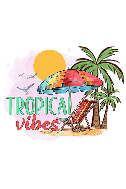 StoryGift Romania Sticker Adeziv 90CM cu mesajul "Tropical vibes", vara, vaca...