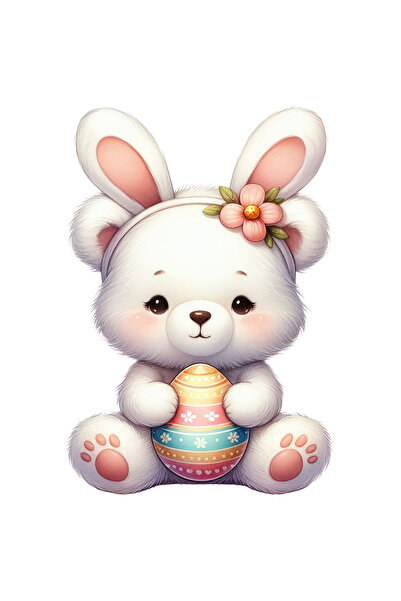 StoryGift Romania Sticker Adeziv 90CM cu un ursulet alb care are urechi de iepuras, ilustratie, ou vopsit, sarba