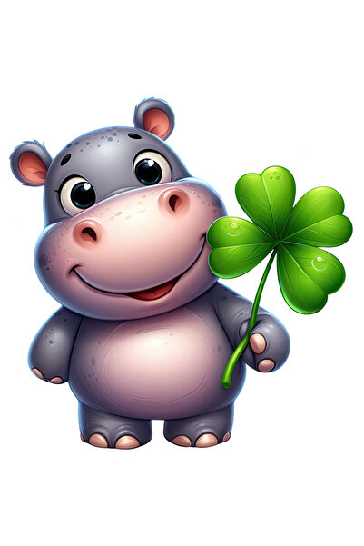 StoryGift Romania Sticker Eticheta 40CM cu un pui de hipopotam vesel, noroc, ...