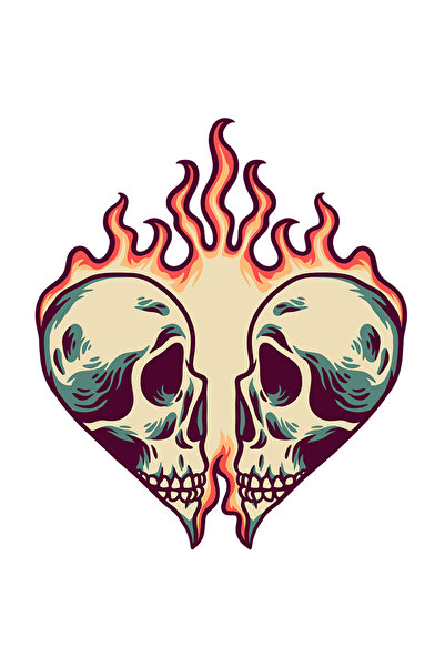 StoryGift Romania Sticker Autocolant 70CM Cu Cranii, Inima, Flacari, Cuplu, I...