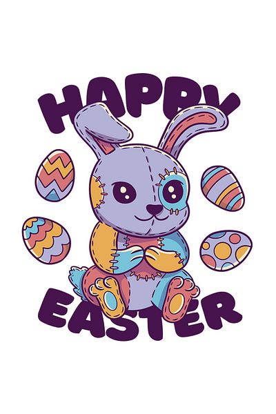 StoryGift Romania Sticker Cu Text Happy Easter, Paste, Iepure Mov De Plus, Sarbatori Pascale, Multicolor Cu