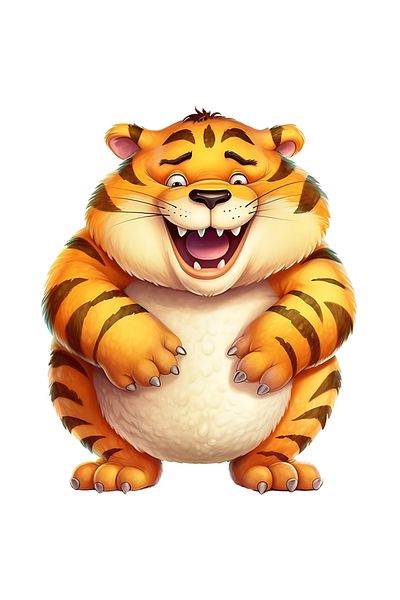 StoryGift Romania Sticker With A Fat Tiger Laughing, Illustration, He Ate Too Much, Wild Animal, Jungle