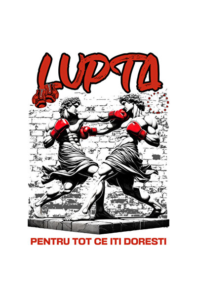 StoryGift Romania Sticker Eticheta 40CM cu Meci De Box Intre Statui Masculine Stil grecesc Manusi Rosii Sport Co