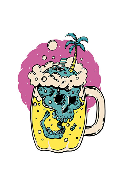 StoryGift Romania Sticker Autocolant 70CM Cu Craniu, Halba, Bere, Plaja, Palmier, Scaun, Stea, cu Margini Albe,