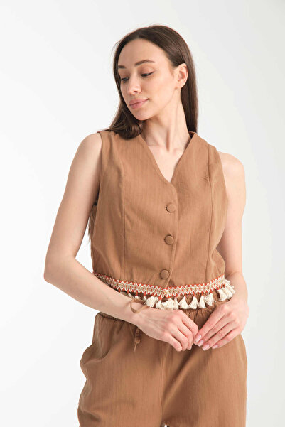 İLKCET MODA Tassel Detailed Vest - Trousers Women's Set
