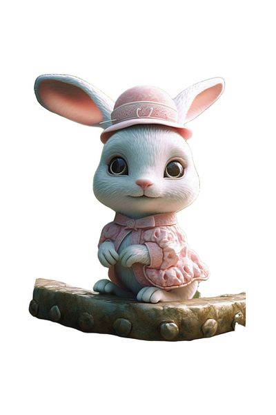 StoryGift Romania Sticker Eticheta 40CM Cu Iepure Alb Imbracat in Rochita Roz, Adorabil, Pufos, Blanosi, cu Mar
