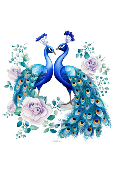 StoryGift Romania Sticker Eticheta 50CM cu o paunita si un paun, ilustratie, ...