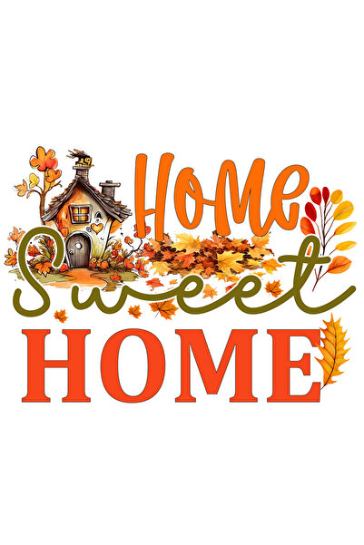StoryGift Romania Sticker Autocolant 70CM cu mesajul "Home, sweet home", casa, dulce casa, toamna, ilustratie, m
