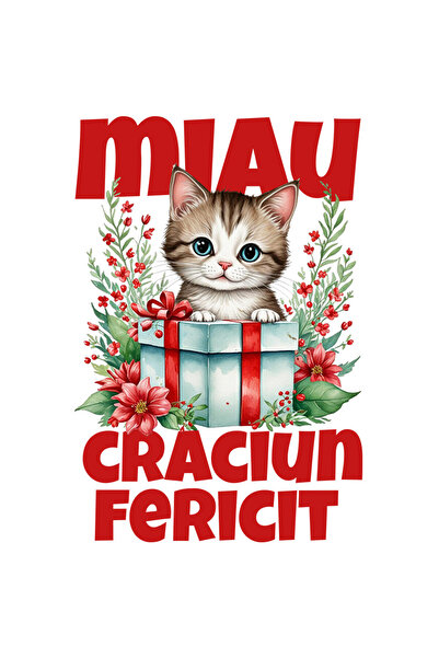 StoryGift Romania Sticker Autocolant 70CM cu Pisica In Cutie De Cadou Text Mi...